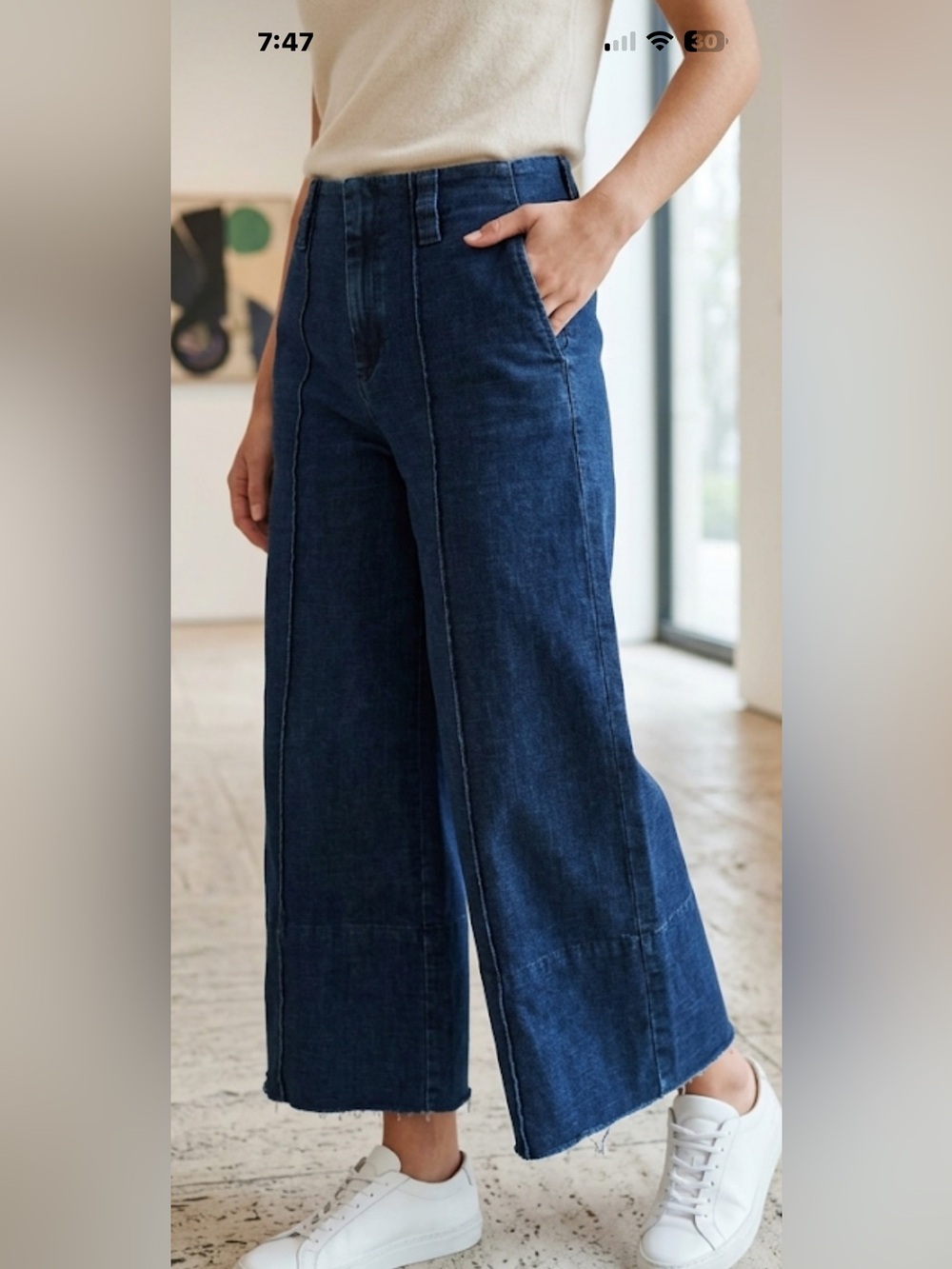 Ag Adriano Goldschmied High Waist wide leg Crop Dark Blue Denim Jeans Like New
